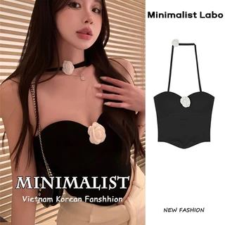 Minimalist Labo Áo Ống Ôm Dáng Họa Tiết Hoa Màu Đen Có Đệm Ngực Gợi Cảm Thời Trang Mùa Hè Cho Nữ