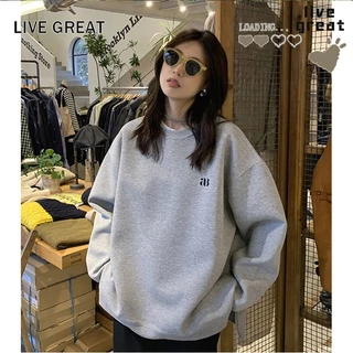 LIVE GREAT Áo sweater Mỏng Cổ Tròn Tay Dài Phong Cách Hàn Quốc Đơn Giản Dễ Phối Đồ Cho Nữ