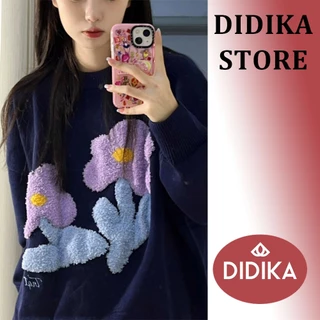 DIDIKA Áo Khoác Sweater Dệt Kim Mềm Dáng Rộng In Hoa Kiểu Vintage Nhật Bản Thời Trang Mùa Thu Cho Nữ