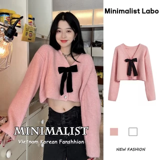 Minimalist Labo Áo Khoác cardigan Dệt Kim Cổ Chữ v Lưng Cao Thời Trang Mùa Thu