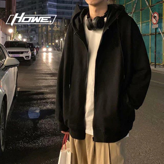 Howe. Áo Khoác Hoodie Nam Có Dây Kéo Màu Đen Xám VAE002