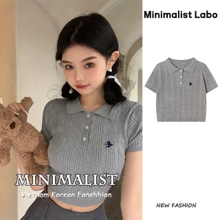 Minimalist Labo Áo Thun POLO Ngắn Tay Họa Tiết Thêu Phong Cách Mới Cho Nữ