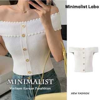 Minimalist Labo Áo Sweater Tay Ngắn Một Dây Màu Trơn Kiểu Pháp Dễ Thương