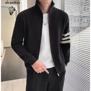 Áo Khoác Cardigan Basic Style Hàn Quốc Áo Khoác Jacket Chất Dạ Ép Cao Cấp 2 Màu Dễ Mặc Dễ Phối Áo Len Sọc Thời Trang Thường Ngày