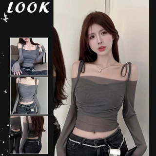 Áo Croptop Trễ Vai Màu Trơn Dáng Ôm Thời Trang Cho Nữ