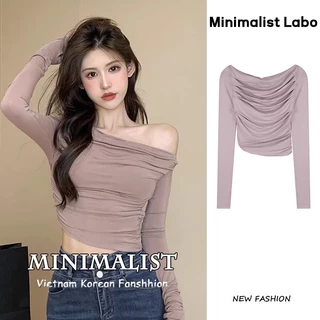 Minimalist Labo Áo Thun Trễ Vai Dáng Ôm Thời Trang Mùa Xuân Quyến Rũ Cho Nữ