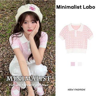 Minimalist Labo Áo Croptop Dệt Kim Tay Ngắn Cổ Polo Dáng Ôm Thời Trang Mùa Hè Quyến Rũ Cho Nữ