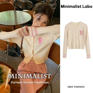 Minimalist Labo Áo cardigan Dệt Kim Mỏng Tay Dài Thêu Chữ Màu Sắc Tương Phản Phong Cách Hàn Quốc Cho Nữ