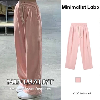 Quần ống rộng Minimalist Labo lưng thun màu hồng thời trang cho nữ size S-4XL