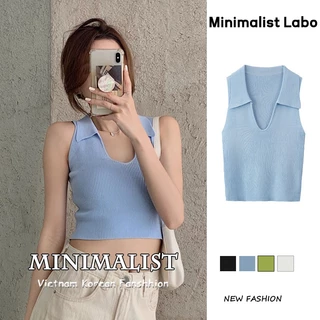 Áo croptop Minimalist Labo không tay dệt kim thời trang mùa hè 2023 dành cho nữ