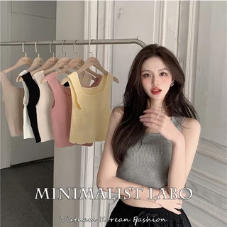Minimalist Labo Áo croptop dệt kim không tay màu trơn thời trang phong cách Hàn Quốc 7 màu tùy chọn cho nữ