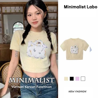 Minimalist Labo Áo Dệt Kim Ngắn Tay Lưng Cao Dáng Ôm Xinh Xắn Thời Trang Hàn Quốc