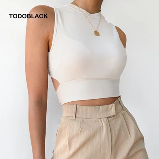 Áo croptop TODOBLACK chất liệu cotton mềm màu trơn thiết kế dây đan chéo thời trang đường phố quyến rũ cho nữ