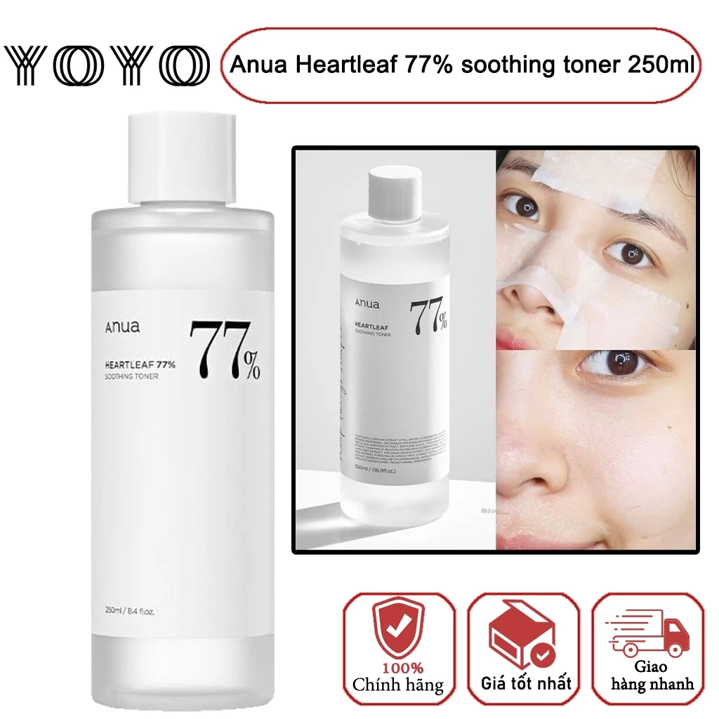 【💯hàng thật】dưỡng da Anua Heartleaf 77% Soothing Toner 250ml nước hoa hồng giảm mụn Toner Anua diếp cá làm dịu