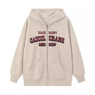 SELVZE Áo Khoác hoodie cotton Dáng Rộng Có Khóa Kéo In Họa Tiết Thời Trang Đường Phố vintage