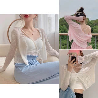 Áo khoác len cardigan dáng croptop mỏng 1 cúc nữ tay dài mỏng sexy cực chất cá tính