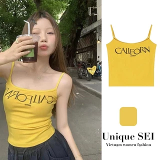 Áo hai dây nữ sát nách cotton Màu Vàng hottrend, áo croptop nữ hai dây cổ vuông màu trơn dáng ôm ( có bigsize)