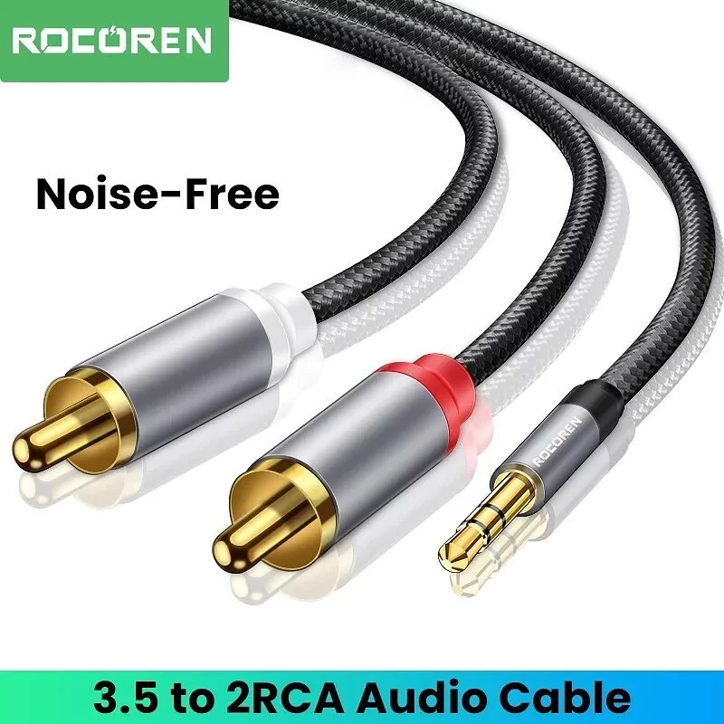 Rocoren Dây Cáp Âm Thanh Chuyển Đổi Từ Giắc Cắm 3.5mm Sang 2 rca 3.5 Sang 2 rca Chuyên Dụng