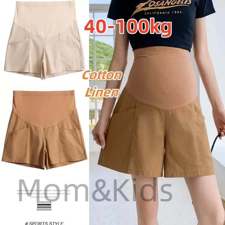 Quần Short cotton Lanh Mỏng Lưng Cao Có Thể Điều Chỉnh Cho Mẹ Bầu 40-100kg