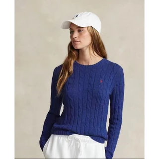 Áo sweater cotton Tay Dài Cổ Tròn Thêu Hình Ngựa Nhỏ Màu Trơn Cho Nữ