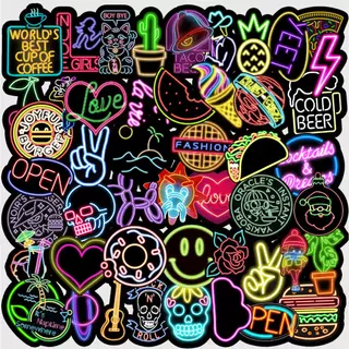 Bộ 50 Ngộ nghĩnh Sáng Tạo Logo Neon Ánh Sáng Graffiti Chống Thấm Nước Dán Cho DIY Điện Thoại Laptop Notebook Guitar Xe Đạp Mũ Bảo Hiểm Xe Hơi Trang Trí Decal