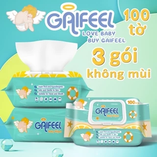3 Gói 100 chiếc khăn giấy ướt GAIFEEL cho bé khăn ướt khăn lau em bé