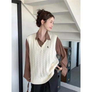 Áo sweater Không Tay Cổ Chữ v Họa Tiết Thêu Thời Trang Dành Cho Nữ