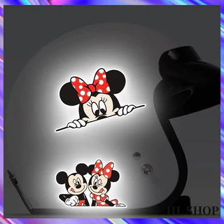 Hl Miếng Dán Phản Quang Hình mickey Và minnie Dễ Thương Trang Trí Thân Xe Hơi Xe Máy