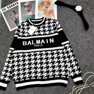 BALMAIN [Hình Ảnh Thật] Áo Dệt Kim Dày Dặn In Chữ jacquard Cổ Điển Đường Phố Cho Nữ