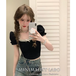 MINIMALIST LABO Áo Croptop Tay Ngắn Cổ Vuông Thời Trang Mùa Hè Phong Cách Hàn Quốc Cho Nữ