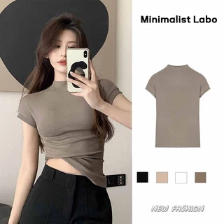 MINIMALIST LABO Áo Thun Tay Ngắn Cổ Cao Dáng Ôm Phong Cách Hong Kong Thời Trang Mùa Hè Cho Nữ