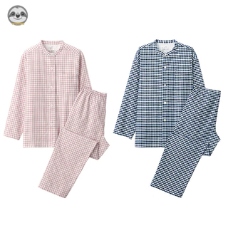 Phong Cách Nhật Bản muji Phong Cách / Bộ Đồ Ngủ Dài Liền Mạch Cổ Đứng Bằng cotton Nguyên Chất Hai Lớp / Áo Len Dài Tay unisex / Xuân Thu Cho Cặp Đôi