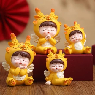 LOVIVER Tượng Rồng Trung Hoa Bằng Nhựa resin Trang Trí Tủ Văn Phòng / Phòng Ngủ Tượng Rồng Emoji Trang Trí Ô tô, Bàn Làm Việc Chiêu Tài Lộc May Mắn Bình An