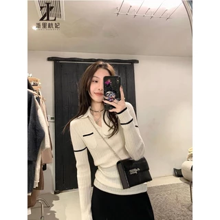 ZHELIHANGFEI Áo sweater Dệt Kim Cổ polo Thời Trang Thu Đông Cho Nữ