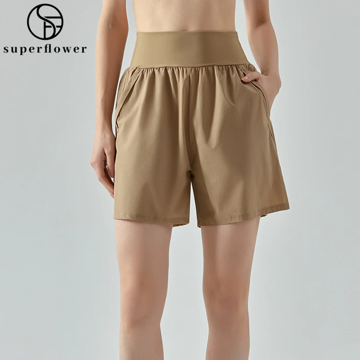 Superflower Quần Short Thể Thao Lưng Cao Thoáng Khí Nhanh Khô Có Túi Dành Cho Nữ Tập yoga Chạy Bộ