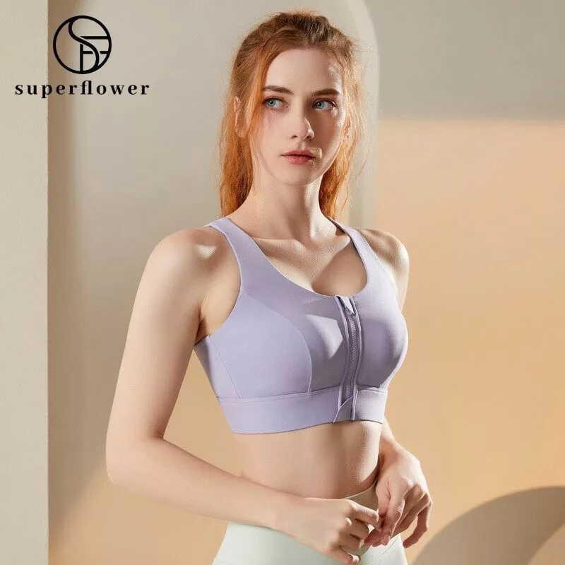 Superflower Áo Ngực Thể Thao Có Đệm Ngực Khóa Kéo Trước Cố Định Hỗ Trợ Luyện Tập yoga / Chạy Bộ Cho Nữ