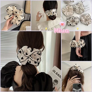 Miua🔮Cột Tóc Vải Scrunchies Họa Tiết Vintage Hàn Quốc, Dây Buộc Tóc Scrunchies Cứng