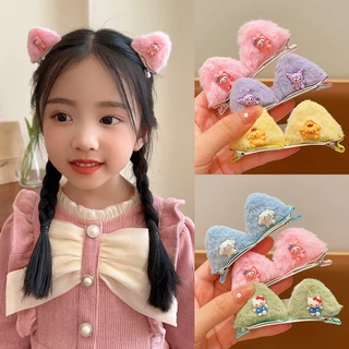 🍬🍬Kẹp Tóc Hình Tai Mèo Ba Chiều Phủ Lông Dễ Thương Cho Bé Gái