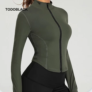 TODOBLACK Áo Khoác crop top Tay Dài Có Khóa Kéo Toàn Diện Dành Cho Nữ Tập yoga Chạy Bộ