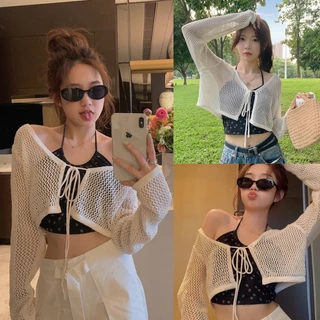 Áo Khoác Cardigan Dệt Kim Len Yếm Hoa Mặc Trong Cả Set Forgirl tay dài Ngắn Dệt Kim Mỏng