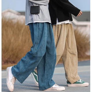 Quần ống rộng thông thường dành cho nam mùa thu mới phiên bản Hàn Quốc quần vải nhung dáng rộng và hợp thời trang có cảm giác thả xuống, quần lau sàn Nhật Bản ống thẳng