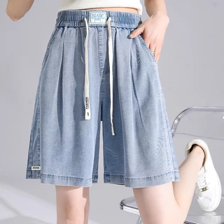 Quần Short Denim Lưng Cao Ống Rộng Thời Trang Mùa Hè 2023 Dành Cho Nữ