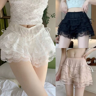 [spots] Quần Short Legging Phối Ren Nơ Trang Trí Đa Năng Phong Cách Hàn Quốc Mùa Hè Dành Cho Nữ