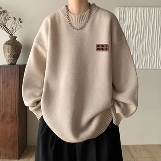 【M-4XL】Áo Sweater Nam Dệt Kim Cổ Tròn Màu Trơn Tay Dài Dáng Rộng Thời Trang Unisex Phong Cách Hàn Quốc Cho Nam Áo Len Nam