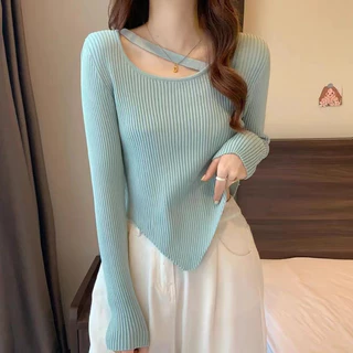 Áo sweater Mỏng Tay Dài Ôm Dáng Phong Cách Phương Tây Thời Trang Xuân Thu Cho Nữ