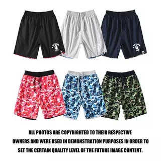 Bape Quần Short Vải cotton Họa Tiết Rằn Ri Có Thể Đảo Ngược Thời Trang Cho Nam Và Nữ