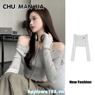 Chu man jia Áo sweater Một Mảnh Màu Trơn Mùa Thu Đông Nóng Bỏng Gợi Cảm Rách Vai Cho Nam Và Nữ