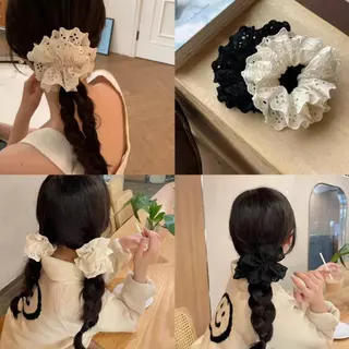 Dây Cột Tóc cotton Màu Trắng Đen Phong Cách Hàn Quốc Ngọt Ngào Cho Nữ