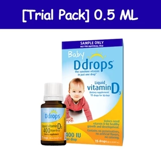 Ddrops 15 giọt hữu cơ 400 IU dành cho trẻ em. Vitamin D3 dạng lỏng dùng hàng ngày cho trẻ sơ sinh, không gây dị ứng (Gói dùng thử-0,5ML)