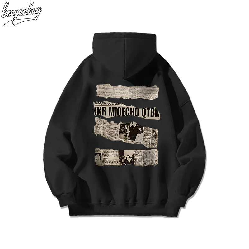 Áo khoác nỉ nam BEEYANBUY hoodie cotton vintage boy phố in hình old newspapers unisex 100% cotton-Y0515